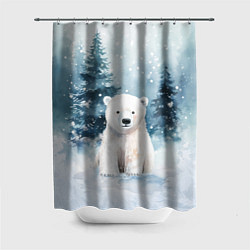 Шторка для душа Белый медвежонок в лесу, цвет: 3D-принт