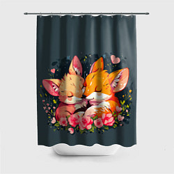 Шторка для душа Милые лисички в цветах, цвет: 3D-принт