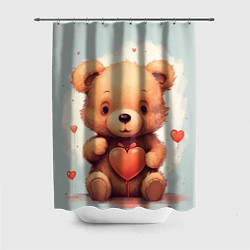 Шторка для душа Медвежонок с сердечком 14 февраля, цвет: 3D-принт