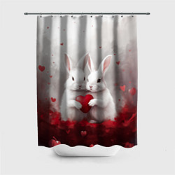 Шторка для душа Белые кролики с сердцем, цвет: 3D-принт