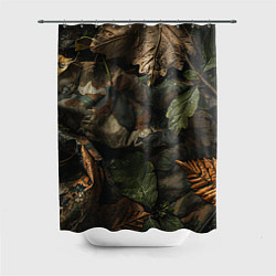 Шторка для душа Реалистичный охотничий камуфляж из ткани и листьев, цвет: 3D-принт