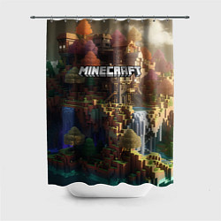 Шторка для душа Minecraft logo горы и реки, цвет: 3D-принт