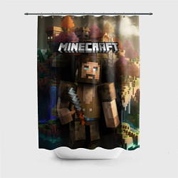 Шторка для душа Minecraft персонаж с бородой у горы, цвет: 3D-принт