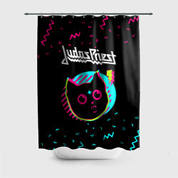 Шторка для душа Judas Priest - rock star cat, цвет: 3D-принт