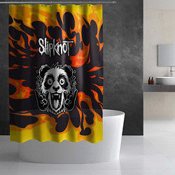 Шторка для душа Slipknot рок панда и огонь, цвет: 3D-принт — фото 2