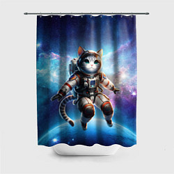 Шторка для душа Кот космонавт в космосе, цвет: 3D-принт