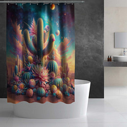Шторка для душа Кактусы цветущие под космическим небом, цвет: 3D-принт — фото 2