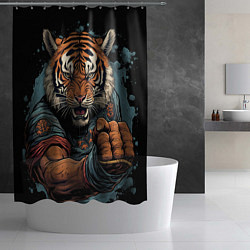 Шторка для душа Тигр в стойке тайский бокс, цвет: 3D-принт — фото 2