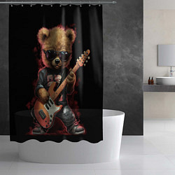 Шторка для душа Плюшевый медведь музыкант с гитарой, цвет: 3D-принт — фото 2