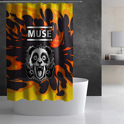 Шторка для душа Muse рок панда и огонь, цвет: 3D-принт — фото 2