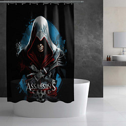 Шторка для душа Assassins creed темный синий фон, цвет: 3D-принт — фото 2
