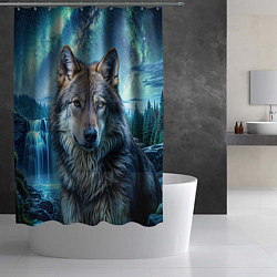 Шторка для душа Волк и водопад, цвет: 3D-принт — фото 2