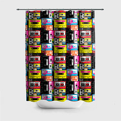 Шторка для душа Цветные аудиокассеты, цвет: 3D-принт