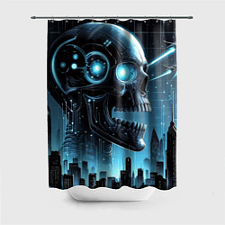 Шторка для ванной Cyberpunk skull - metropolis neon glow