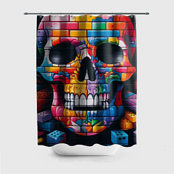 Шторка для душа Граффити черепа на кирпичной стене, цвет: 3D-принт