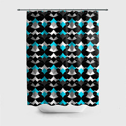 Шторка для ванной Синий с черным и белым геометрический узор