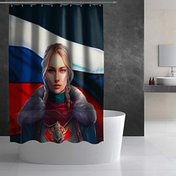 Шторка для душа Блондинка с косами - флаг России, цвет: 3D-принт — фото 2