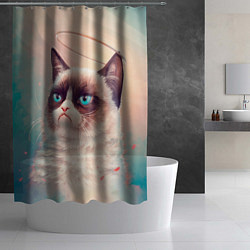 Шторка для душа Мемный кот Grumpy Cat с нимбом, цвет: 3D-принт — фото 2
