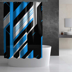 Шторка для душа Бело-синие полосы на чёрном фоне, цвет: 3D-принт — фото 2