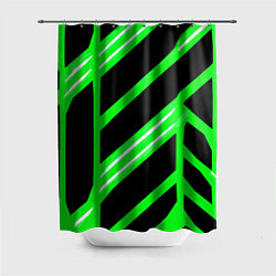 Шторка для душа Чёрно-белые полосы на зелёном фоне, цвет: 3D-принт