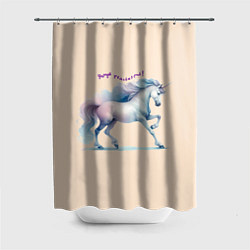 Шторка для душа Чаруй реальность - единорог на бежевом, цвет: 3D-принт