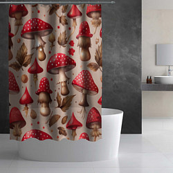 Шторка для душа Грибные шляпки мухоморов, цвет: 3D-принт — фото 2