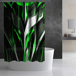 Шторка для душа Зелёно-белая абстракция и чёрный фон, цвет: 3D-принт — фото 2
