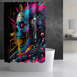 Шторка для душа Cool cyber skull - ai art, цвет: 3D-принт — фото 2