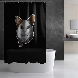 Шторка для душа Кот - Бу испугался мем, цвет: 3D-принт — фото 2