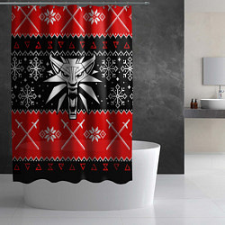 Шторка для душа Ведьмак новогодний ugly свитер, цвет: 3D-принт — фото 2