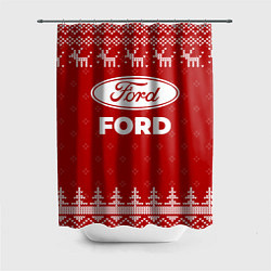 Шторка для душа Новогодний Ford с оленями, цвет: 3D-принт