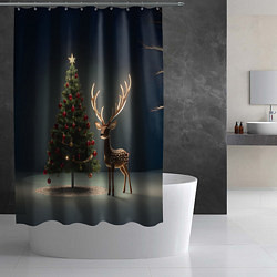 Шторка для душа Новогодний олень и елка, цвет: 3D-принт — фото 2