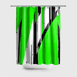 Шторка для ванной Black and white vertical stripes on a green backgr