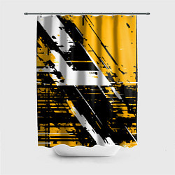 Шторка для душа Diagonal black and white stripes on a yellow backg, цвет: 3D-принт