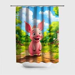 Шторка для душа Веселая свинка, цвет: 3D-принт
