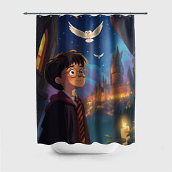 Шторка для душа Удивленный Гарри Поттер и сова, цвет: 3D-принт