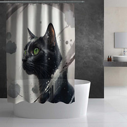 Шторка для душа Черная кошка с зелеными глазами, цвет: 3D-принт — фото 2