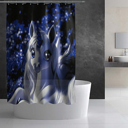 Шторка для душа Единорог - синий рог, цвет: 3D-принт — фото 2