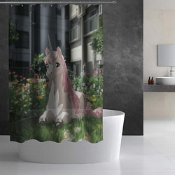 Шторка для душа Единорог в городе, цвет: 3D-принт — фото 2