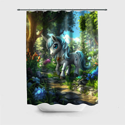 Шторка для душа Единорожка в дневном лесу, цвет: 3D-принт