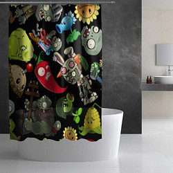 Шторка для душа Растения против зомби персонажи на черном, цвет: 3D-принт — фото 2