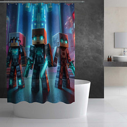 Шторка для душа Minecraft - ai art neon glow, цвет: 3D-принт — фото 2
