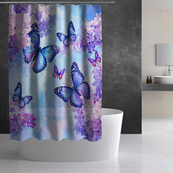Шторка для душа Бабочки и сирень - нежная голубая живопись, цвет: 3D-принт — фото 2