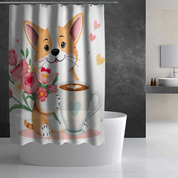 Шторка для душа Поздравляющий корги с цветами, цвет: 3D-принт — фото 2