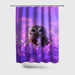 Шторка для душа Сова в фиолетовых цветах, цвет: 3D-принт