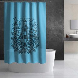 Шторка для душа Маяк с розами и кораблем, цвет: 3D-принт — фото 2