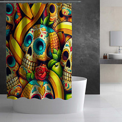 Шторка для душа Colorfull skulls and bananas - pop art pattern, цвет: 3D-принт — фото 2