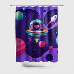 Шторка для душа Летающая тарелка с сердцем, цвет: 3D-принт