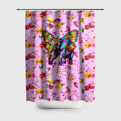 Шторка для душа Слон с крыльями бабочки, цвет: 3D-принт