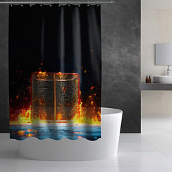 Шторка для душа Хоккейные ворота в огне, цвет: 3D-принт — фото 2